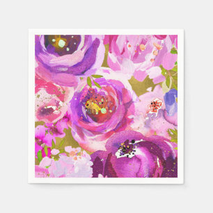 Serviette En Papier Teintes de rose violet or moderne floral chic tend