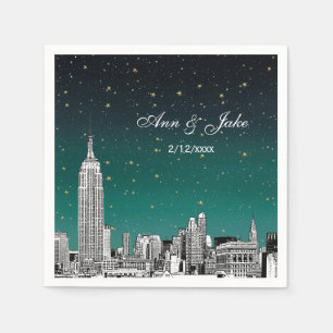 Serviette En Papier Teintes de sarcelle de la skyline de NYC gravée po