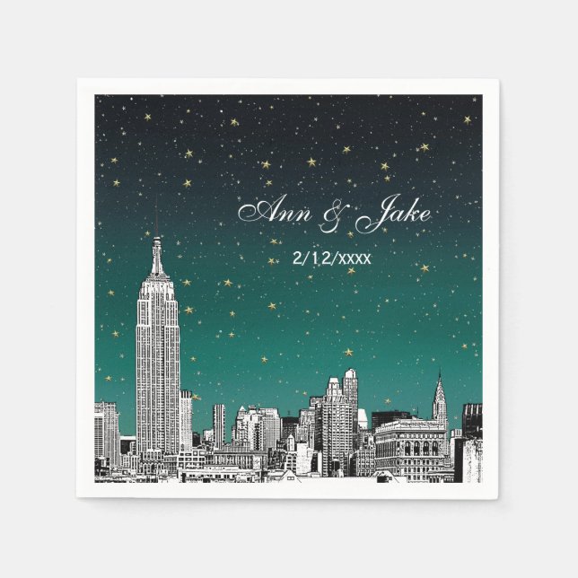 Serviette En Papier Teintes de sarcelle de la skyline de NYC gravée po (Devant)