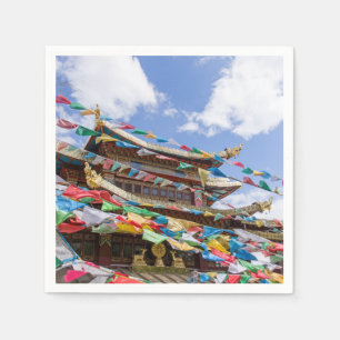 Serviette En Papier Temple tibétain avec drapeaux de prière - Yunnan,