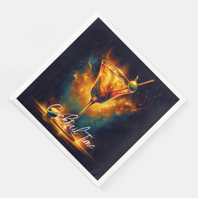 Serviette En Papier Temps de fête moderne Neon Personnalisé (Coin)