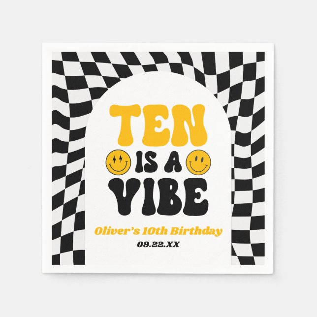 Serviette En Papier Ten Is A Vibe Retro Tenth 10th Birthday Party (Devant)