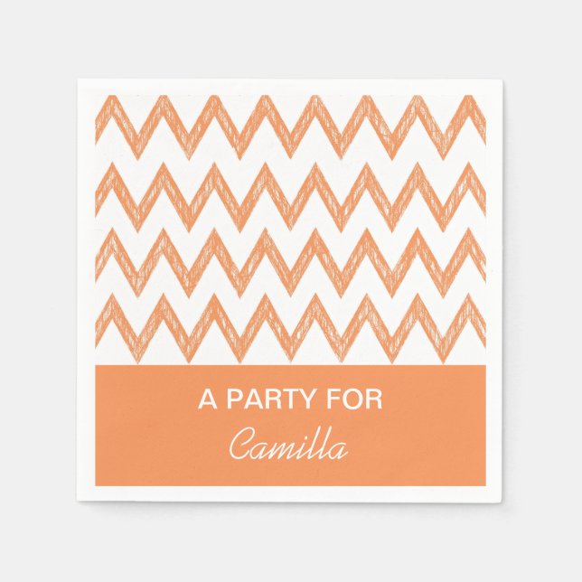 Serviette En Papier Tendance Crayon Orange Chevron Zigzags Avec Nom (Devant)