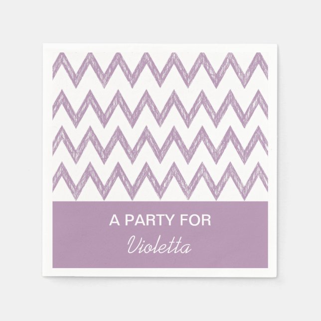 Serviette En Papier Tendance Crayon Purple Chevron Zigzags Avec Nom (Devant)