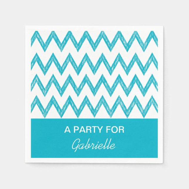 Serviette En Papier Tendance Crayon Turquoise Chevron Zigzags Avec Nom (Devant)