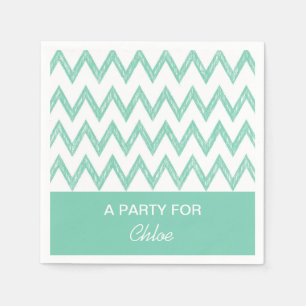 Serviette En Papier Tendance Crayon Vert Chevron Zigzags Avec Nom