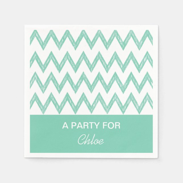 Serviette En Papier Tendance Crayon Vert Chevron Zigzags Avec Nom (Devant)
