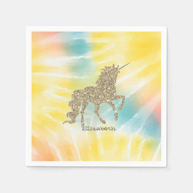 Serviette En Papier Tendance Parties scintillant argent Unicorn Tie Dy (Devant)