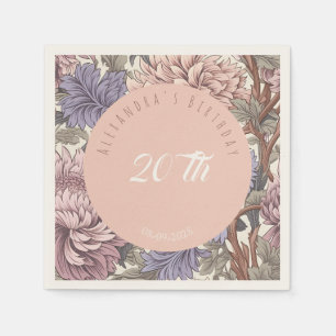 Serviette En Papier Tendance pastel rétro floral Anniversaire Rose Ble