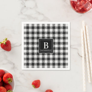 Serviette En Papier Tendance Plaid Buffalo Noir et Blanc Monogrammé N