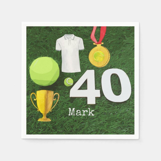Serviette En Papier Tennis 40e anniversaire avec balle de tennis sur v (Devant)