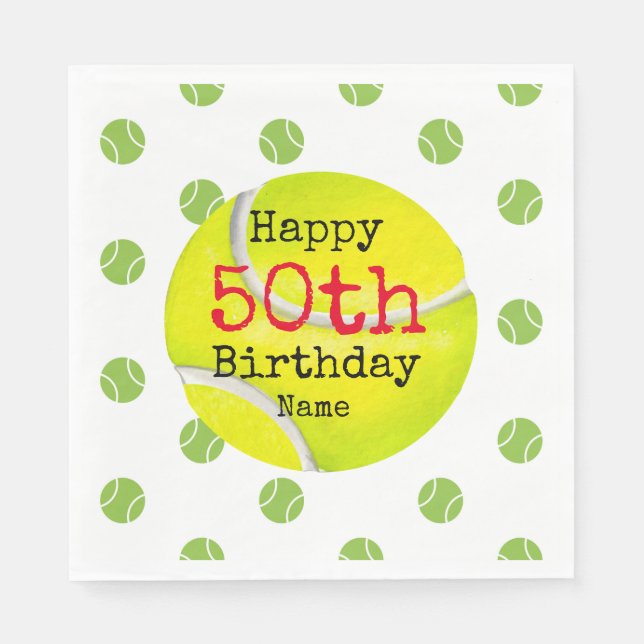 Serviette En Papier Tennis 50e anniversaire avec balle de tennis et no (Devant)