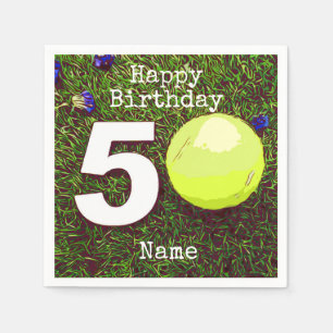 Serviette En Papier Tennis 50e Anniversaire balle de tennis et fleur