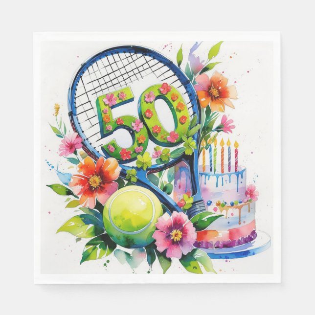 Serviette En Papier Tennis 50e Anniversaire balle de tennis et nombre (Devant)