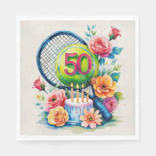 Serviette En Papier Tennis 50e Anniversaire balle de tennis et nombre
