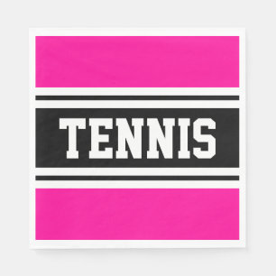 Serviette En Papier TENNIS Amusant rose vif noir blanc rayures de cour