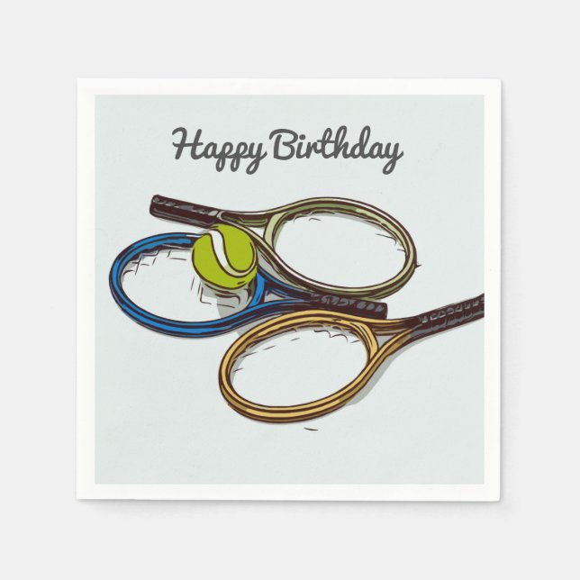 Serviette En Papier Tennis ball et raquette Joyeux anniversaire (Devant)