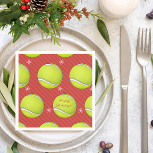 Serviette En Papier Tennis Christmas Party Red Festive Balls & neige
