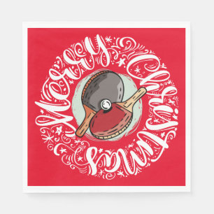 Serviette En Papier Tennis de table Ping Pong pour Noël sur fond rouge