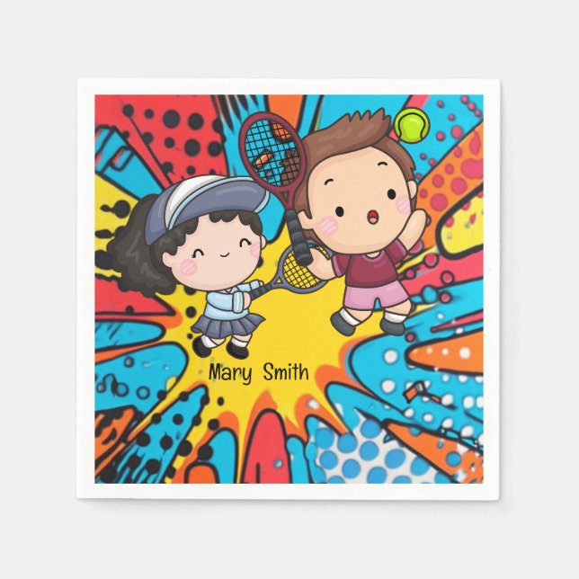 Serviette En Papier Tennis Enfant fête d'anniversaire Arrière - plan A (Devant)