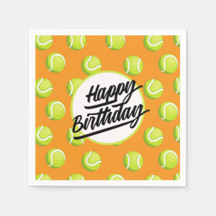 Serviette En Papier Tennis Joyeux Anniversaire avec balle sur orange