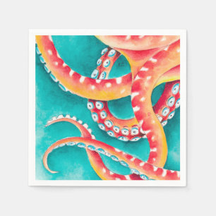 Serviette En Papier Tentacles rouges orange