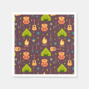 Serviette En Papier Tentes et guitares de motif de camping rustique