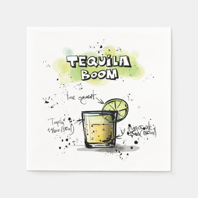 Serviette En Papier Tequila Boom Drink Recette Cocktail Napkin (Devant)