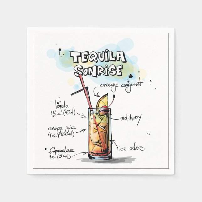 Serviette En Papier Tequila Sunrise Drink Recette Cocktail Napkin (Devant)