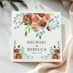 Serviette En Papier Terme brûlé Orange Rose Terracotta Floral Mariage
