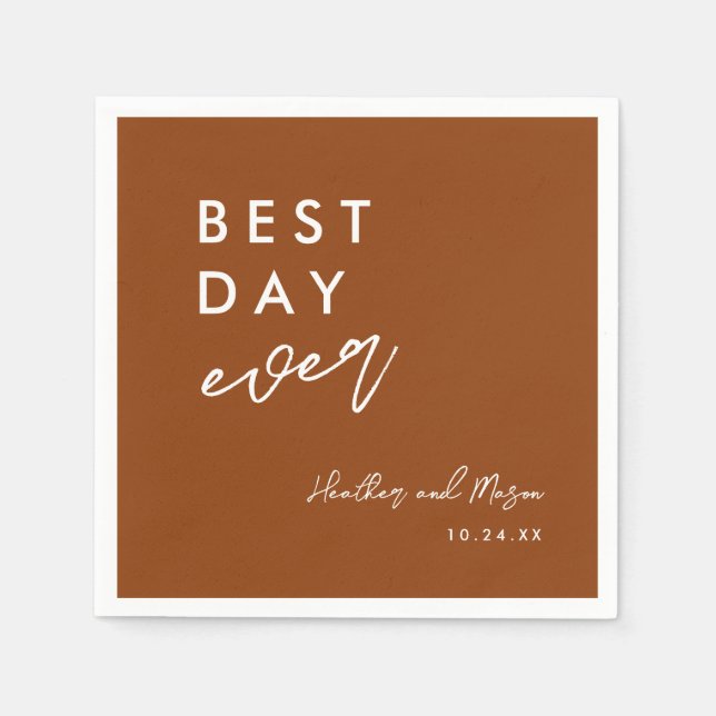 Serviette En Papier Terracotta Best Day Jamais Mariage Réception Servi (Devant)