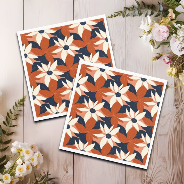 Serviette En Papier Terracotta Blanc Floral Élégant (Créateur téléchargé)