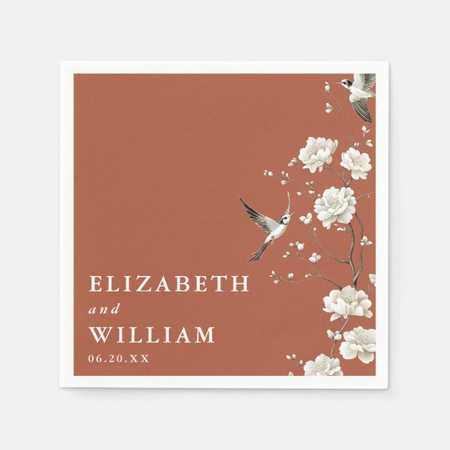 Serviette En Papier Terracotta Chinoiserie Floral Garden Wedding (Devant)