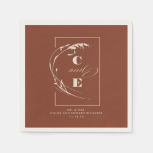 Serviette En Papier Terracotta et Ecru Moderne Mariage Monogramme