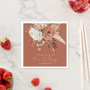 Serviette En Papier Terracotta Florals Félicitations M. Mme Brown Mari