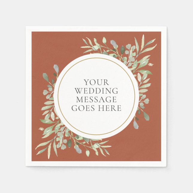 Serviette En Papier Terracotta Green Foliage Mariage serviettes (Devant)