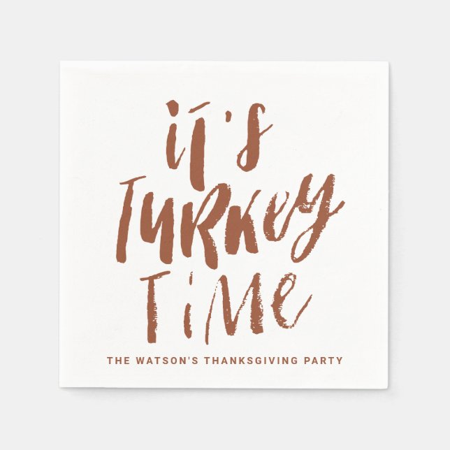 Serviette En Papier Terracotta Lettering It's Turkey Time Thanksgiving (Devant)