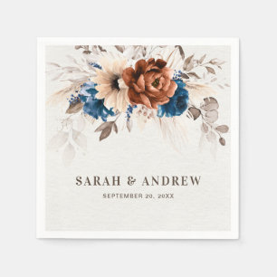 Serviette En Papier Terracotta Marine Bleu Pampas Grass Mariage rustiq