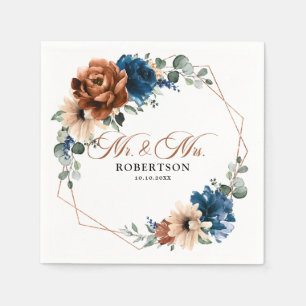 Serviette En Papier Terracotta Marine Bleu Vert Mariage géométrique