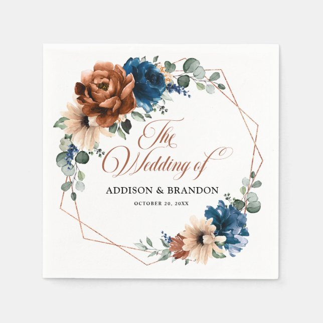 Serviette En Papier Terracotta Marine Bleu Vert Mariage géométrique (Devant)