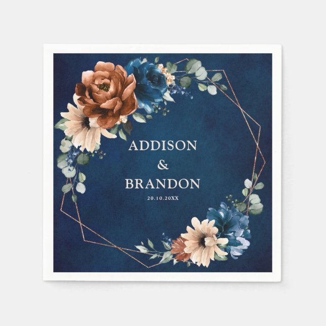 Serviette En Papier Terracotta Marine Bleu Vert Mariage géométrique Na (Devant)