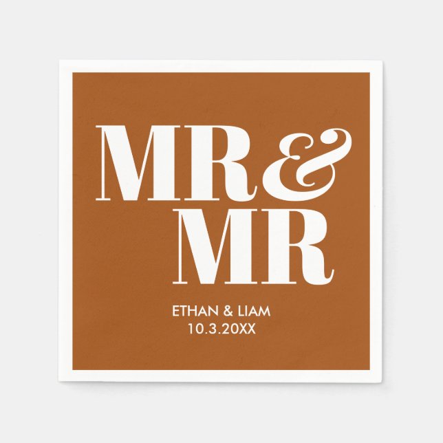 Serviette En Papier Terracotta Mr & Mr Mariage personnalisé Napkins (Devant)