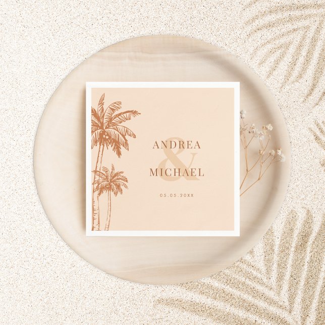 Serviette En Papier Terracotta Palm Trees & Ampersand Beach Wedding (Créateur téléchargé)