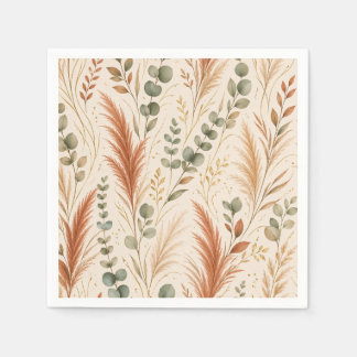 Serviette En Papier Terracotta Pampas Grass Eucalyptus Neutral Boho
