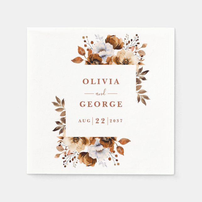 Serviette En Papier Terracotta Pays Élégant Floral Mariage Napkin (Devant)