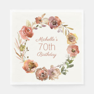 Serviette En Papier Terracotta Rust Floral Wreath 70e anniversaire