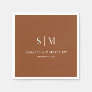 Serviette En Papier Terracotta Simple Élégant Couple Initiales Mariage