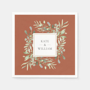 Serviette En Papier Terracotta Verdure Aquarelle Foliage Or