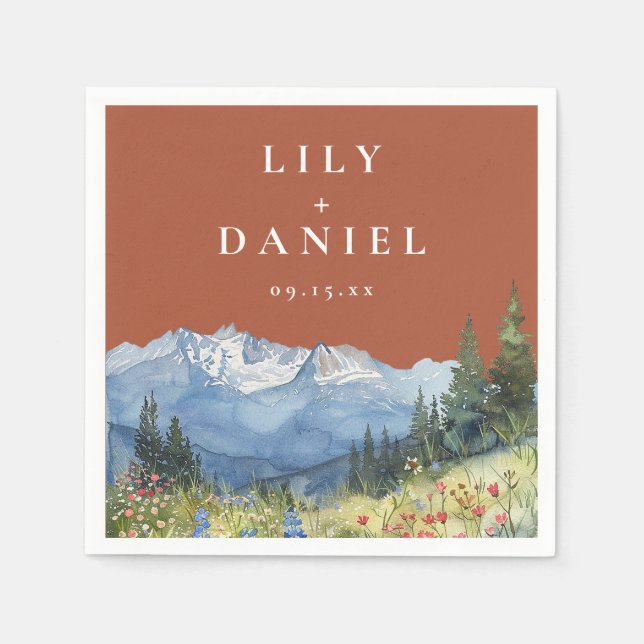 Serviette En Papier Terracotta Watercolor Mountain Wildflower Wedding (Devant)