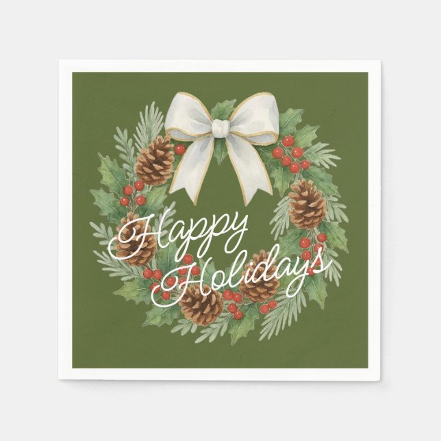 Serviette En Papier Terrain Décembre Classé Avec Vacances Bow Blanc (Devant)